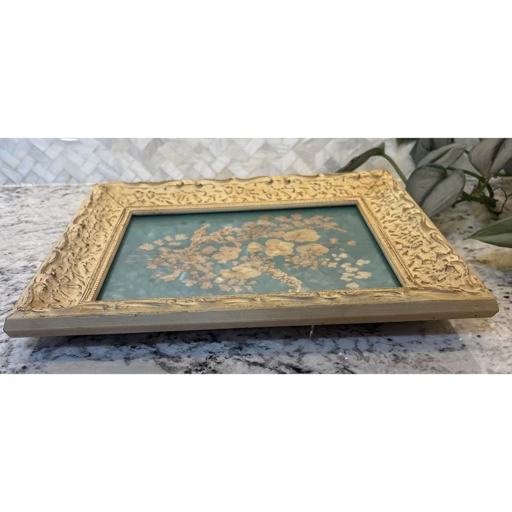 Vintage Framed Velvet Pressed Dried Flowers Wall Art Decor Original cottage Core